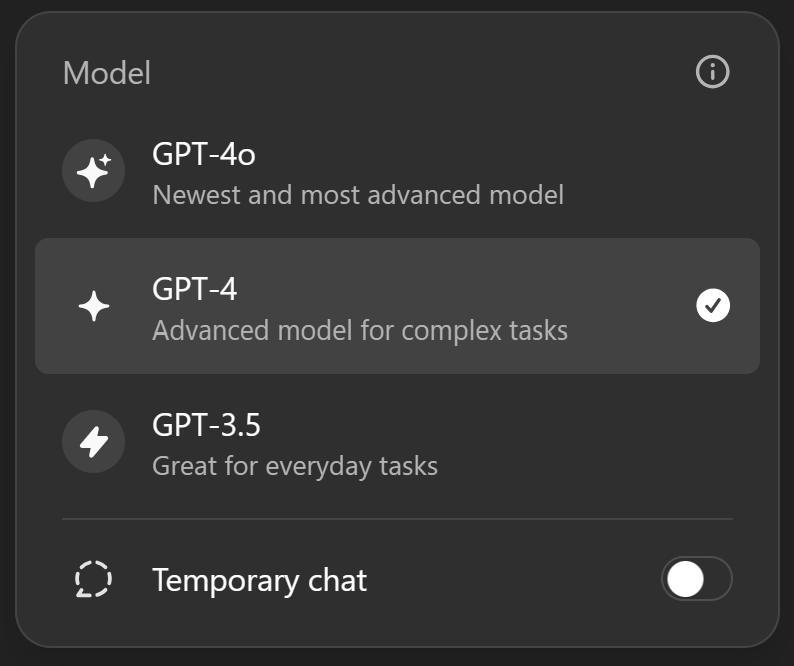 Screenshot from ChatGPT Consumer front-end showing GPT-4 selected