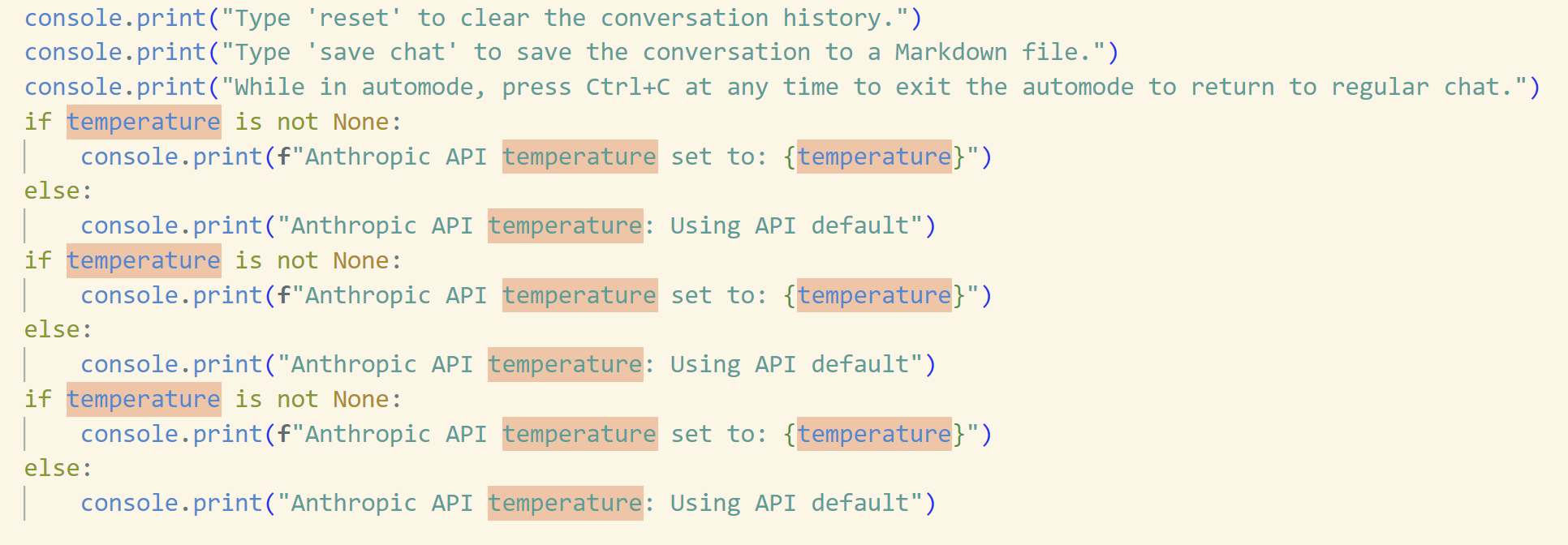 Code snippet showing triplicate change