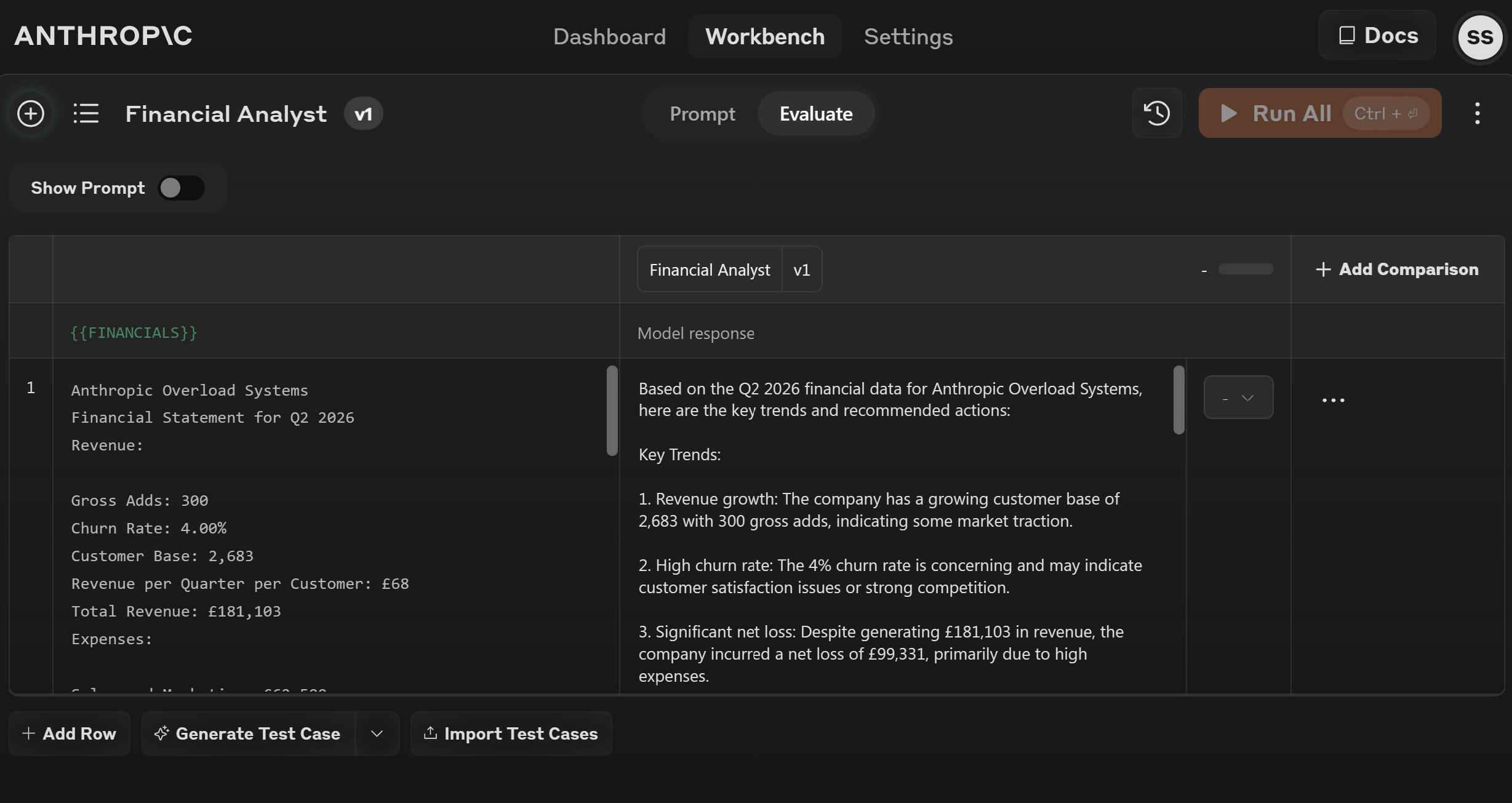Anthropic Console Eval Section