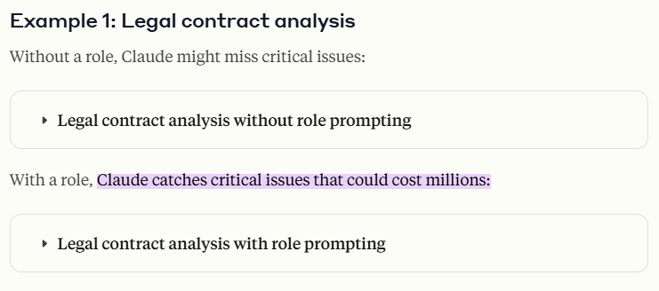 Anthropic API Documentation showing role prompting advice